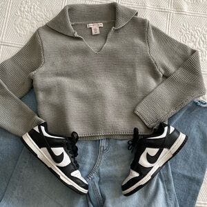 Sincerely Jules Long Sleeve Collar Crop Sweater Sage Green XS